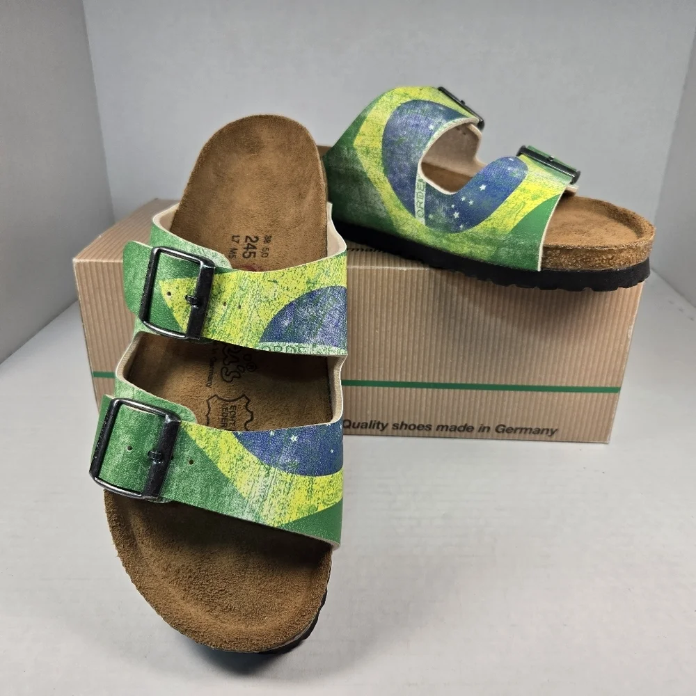 Birkenstock Birki's Santiago Brazil Flag Sandals EU38 Narrow US W7 M5